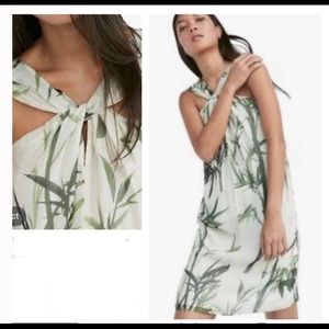 Cross neck loose silk mini dress